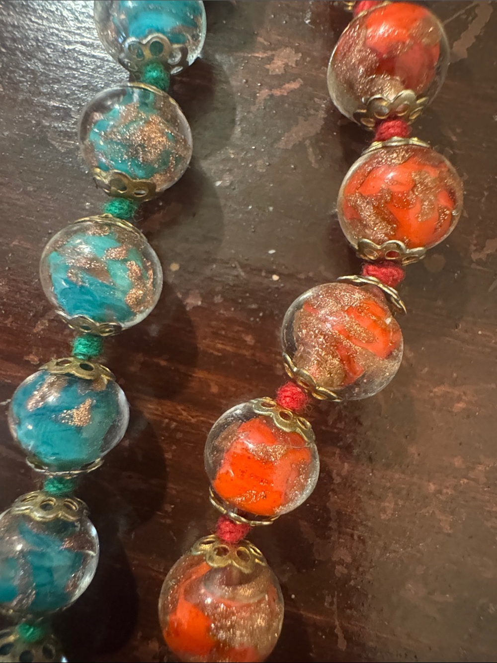 Handcrafted Venetian Murano Blue & Orange Glass Bead Bracelets